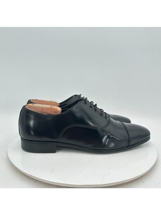 Salvatore Ferragamo Men Sz 7 3E Black Leather Cap Toe lace Up Oxford Dress Shoes main image 11
